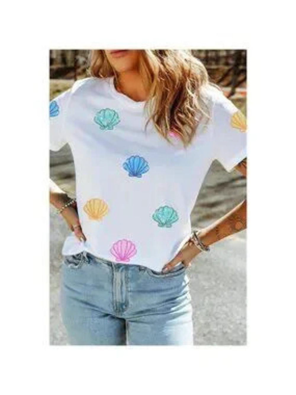 Sequin Shell Graphic Summer Loose T Shirt